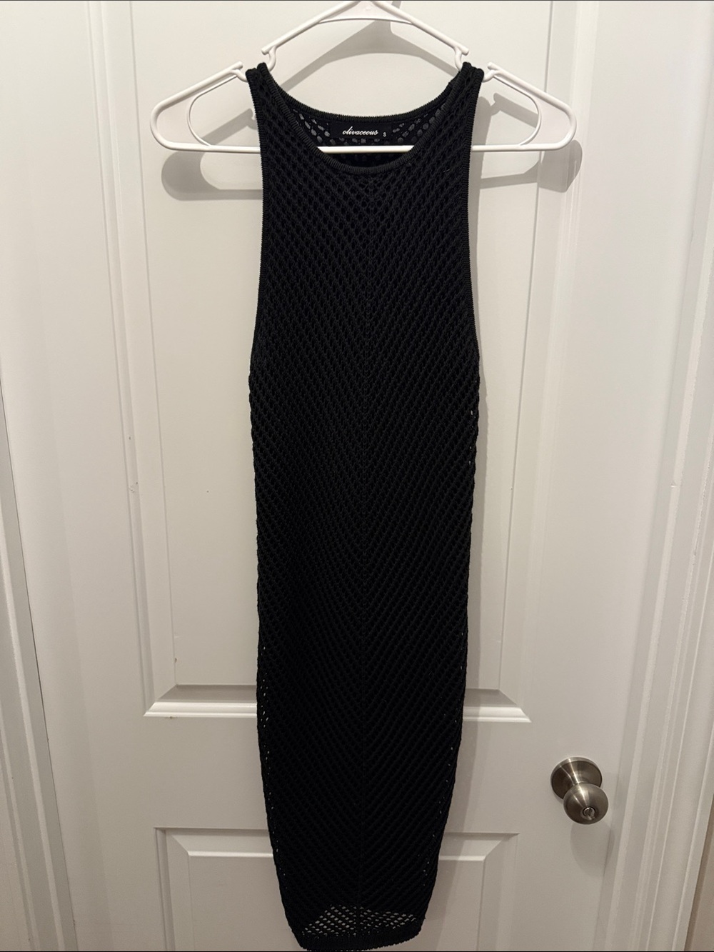 Olivaceous Black Open-Knit Midi Dress